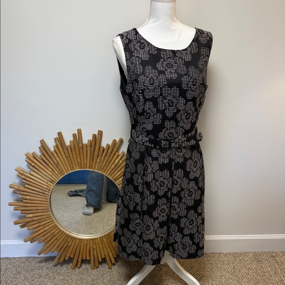 Nine West Black and Gray Patterned Mini Dress